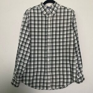 Croft‎ & Barrow Easy Care Green White Plaid Button Down Mens Medium Long Sleeve